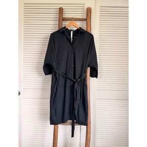 Lululemon Shirt Dress Womens 10 Black  Button Front Belted Cupro Modal